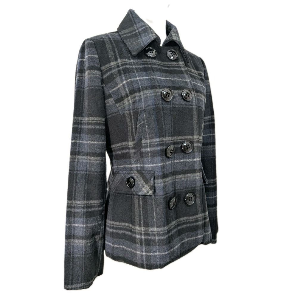 Maralyn & Me Gray and Black Wool Blend Plaid Peacoat Women's Size Medium - Picture 4 of 9